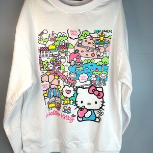 Hello Kitty Crewneck Sweatshirt White Sanrio HK Town Scene